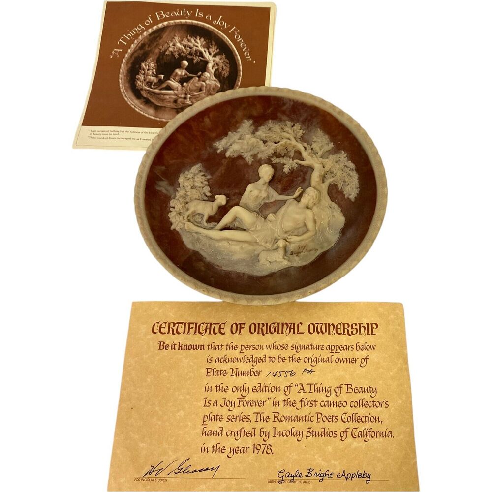 Incolay Studios A Thing of Beauty is a Joy Forever 1978 stone plate BOX + COA